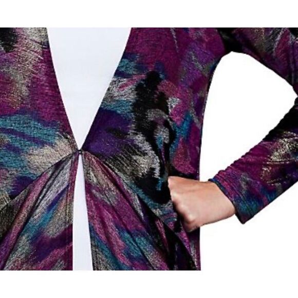 George Simonton Womens 3X Brown Multi Abstract Print Drape Front Cardigan with H - Picture 5 of 5